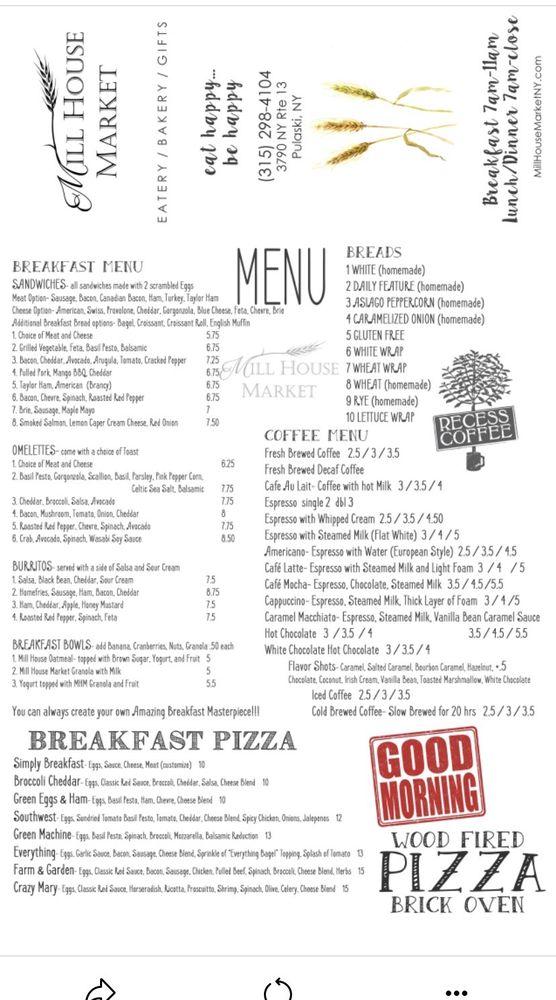 Menu at Mill House Market restaurant, Pulaski