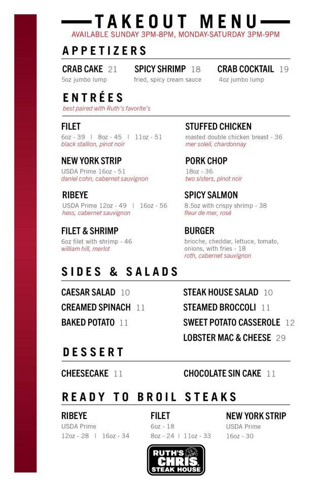 Menu at Ruth's Chris Steak House steakhouse, Cary, 2010 Renaissance Park Pl