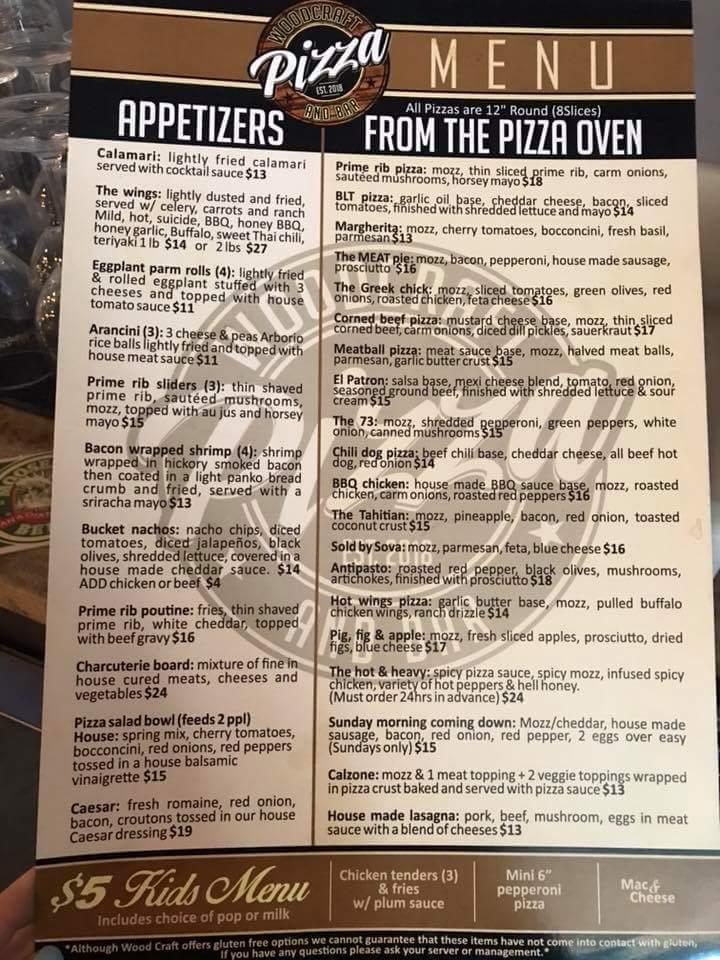 Menu At Woodcraft Pizza And Bar Essex Essex