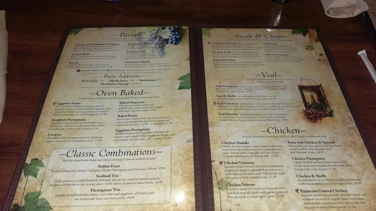 Menu at Pasquale's Italian Restaurant, East Aurora
