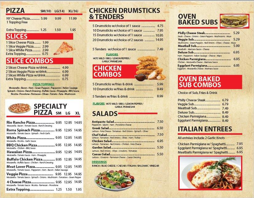 Menu at Rosemont Pizza pizzeria, Orlando