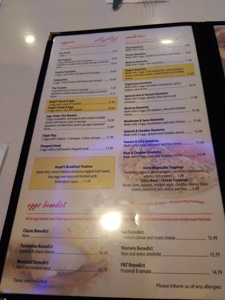 Menu at Angel's Diner restaurant, Guelph
