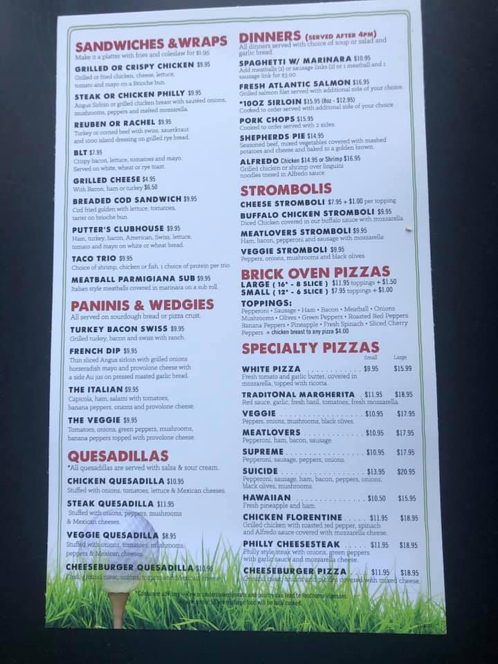 Menu at Putters Pub, North Myrtle Beach, Barefoot Resort Bridge Rd