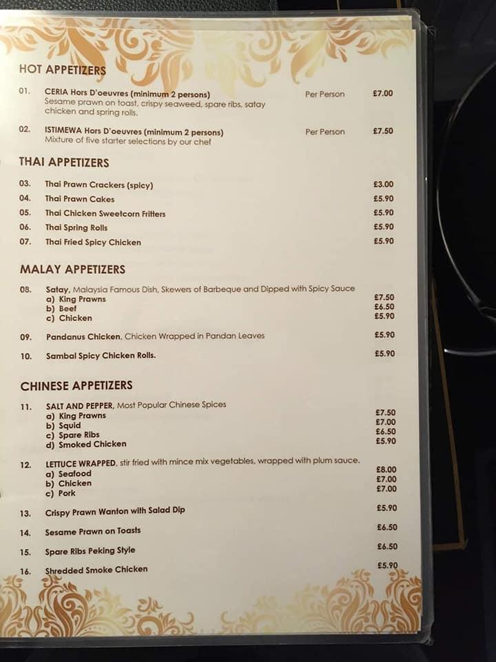 Menu at Thai Shire restaurant, Chipping Norton