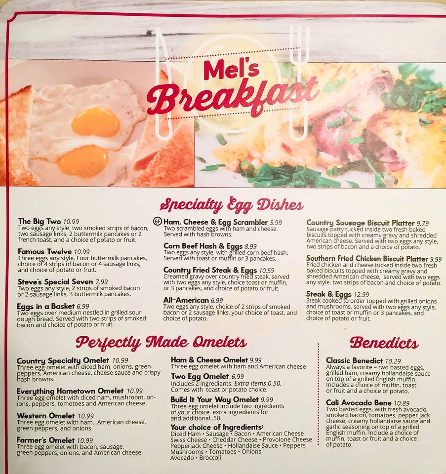 Menu at Mel's Hometown Restaurant, Corry