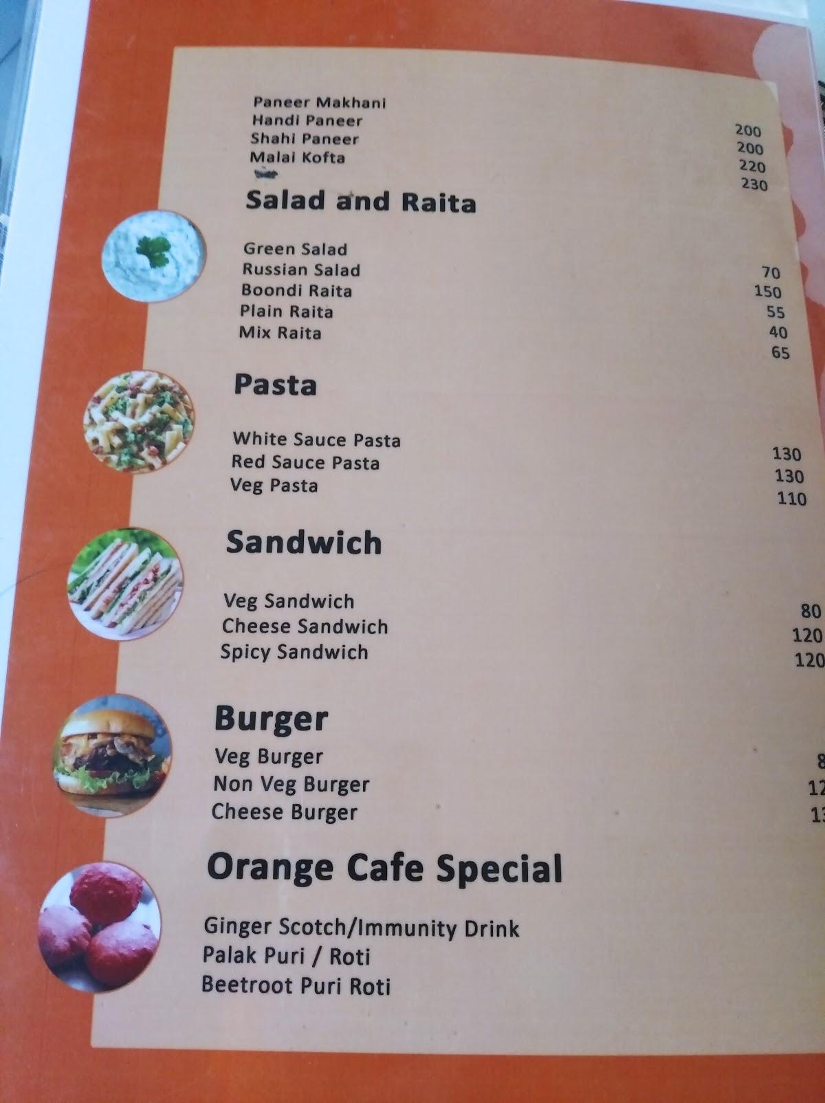 The Orange Cafe menu