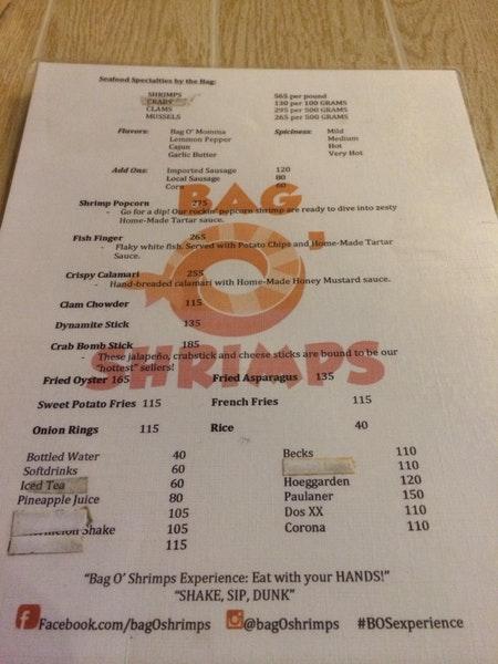 Menu At Bag O' Shrimps McKinley Hill Restaurant, Taguig, Tuscany