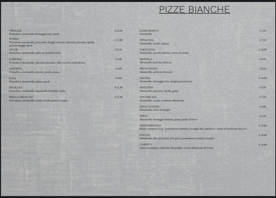 Menu da Ristorante Pizzeria Al Gelso Udine, Udine