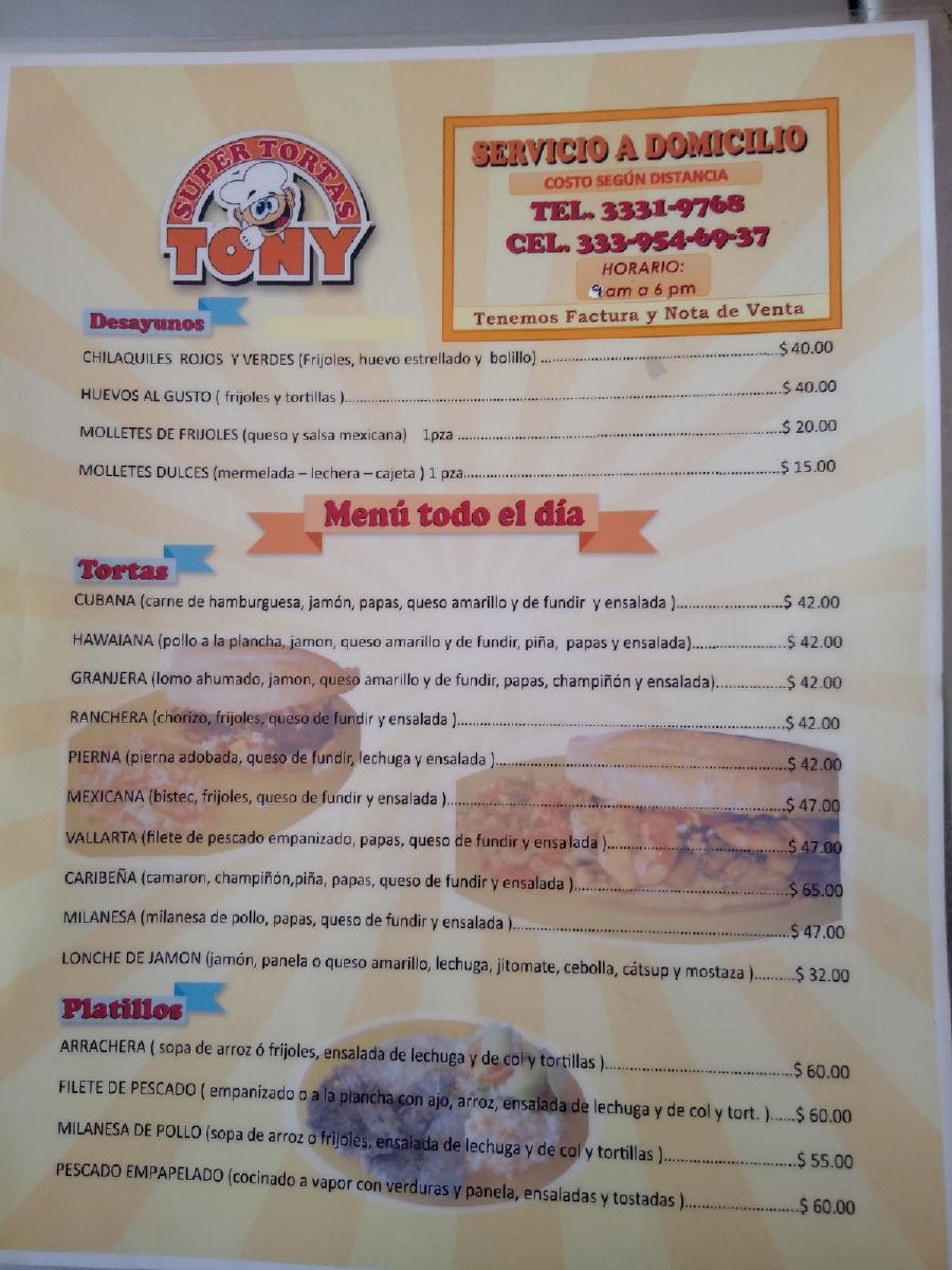 Menu At Super Tortas Tony Restaurant Tlaquepaque 0879