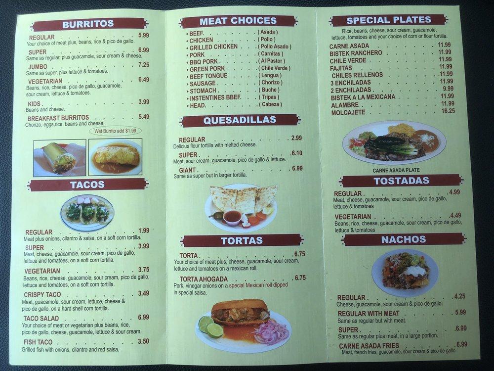 Menu at El Parian Taqueria restaurant, North Highlands, Watt Ave