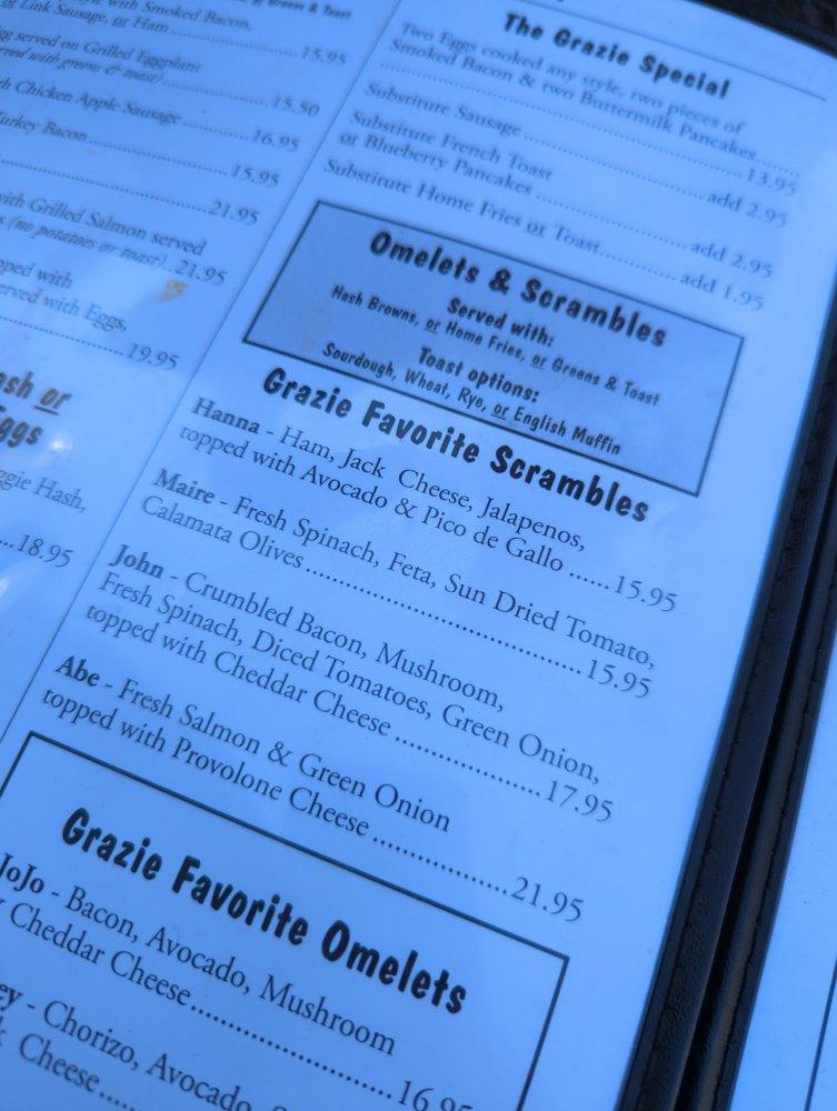 Menu at Grazie Restaurant, Novato