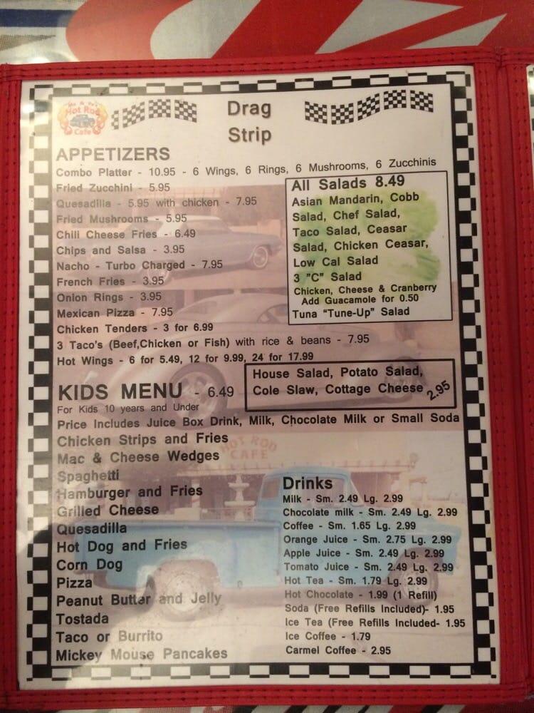 Menu at Hot Rod Cafe, Kingman