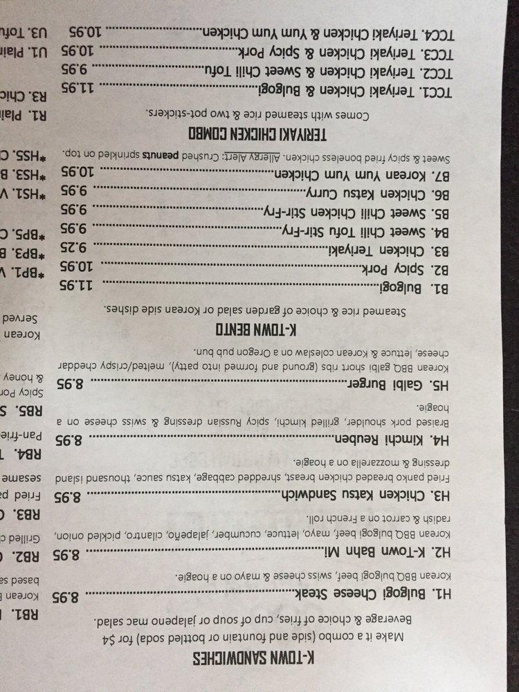 Menu at KTown Rice Bowl & Korean Fusion Deli restaurant, Olympia