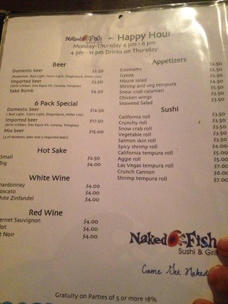 Menu At Naked Fish Sushi Grill Restaurant College Station