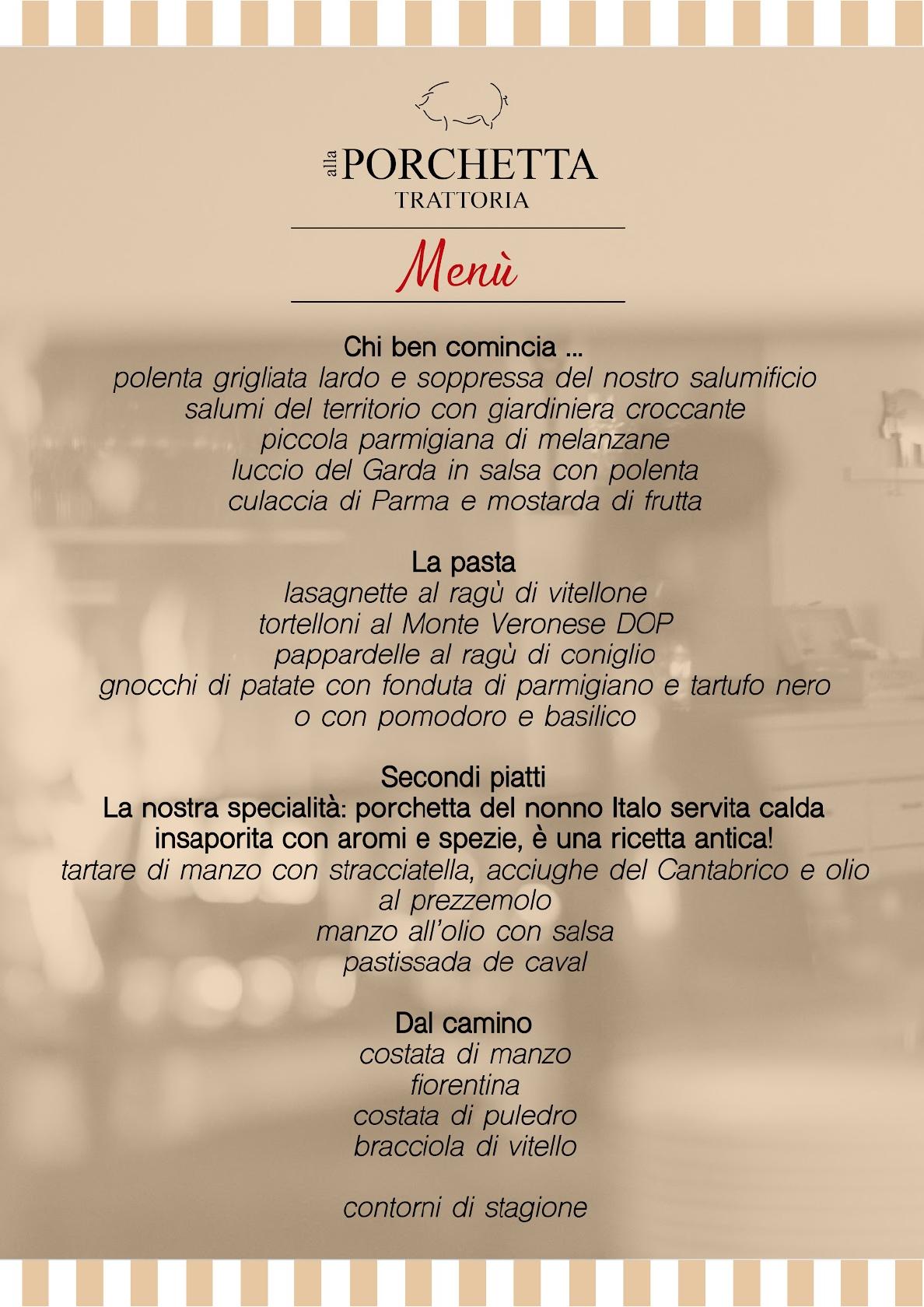 Menu da Trattoria alla Porchetta ristorante, Negrar