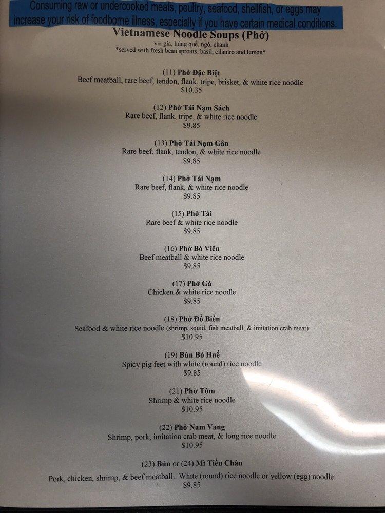 Menu at Hilo Rice Noodle Soup restaurant, Hilo