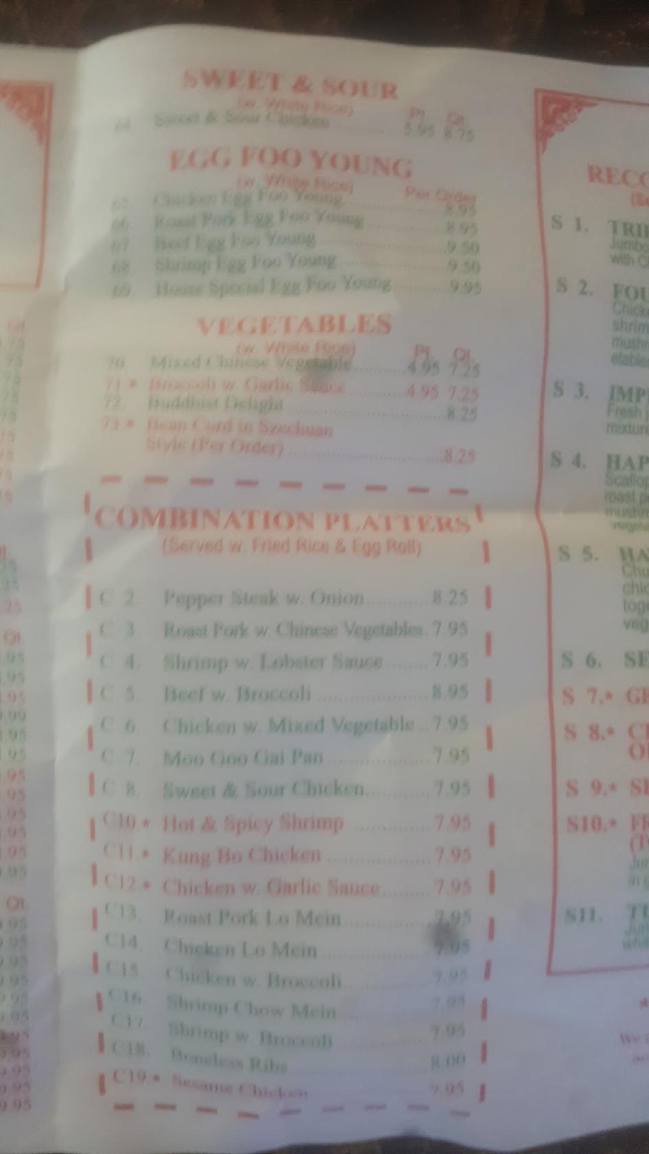 Menu at Taste of China restaurant, Sanford