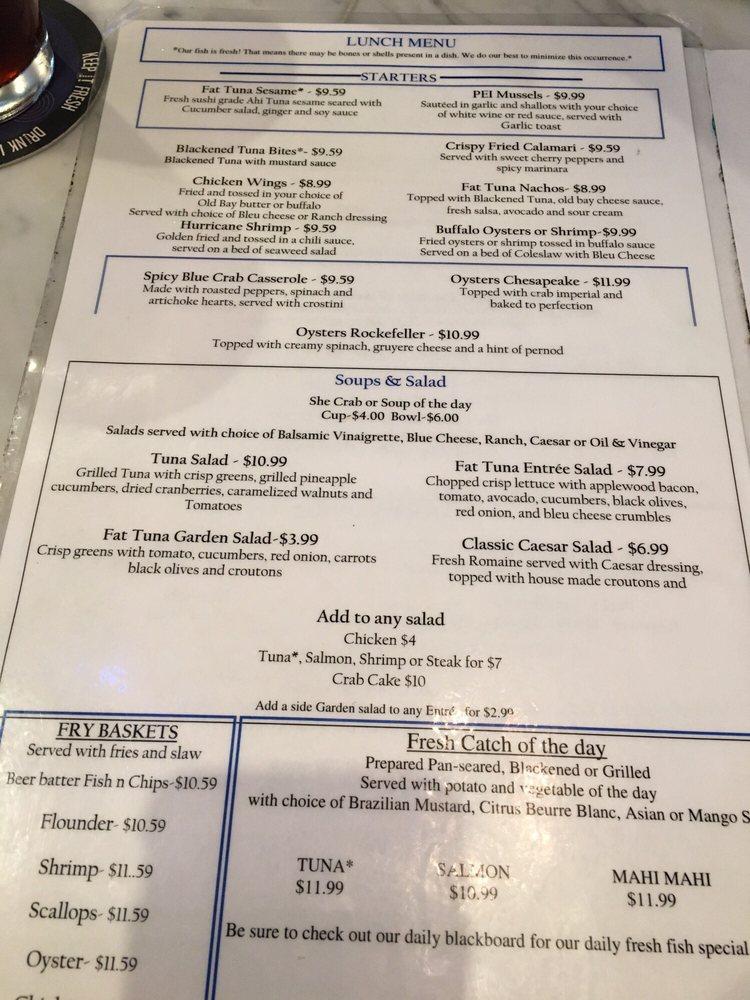 Menu at Fat Tuna Grill & Oyster House restaurant, Williamsburg