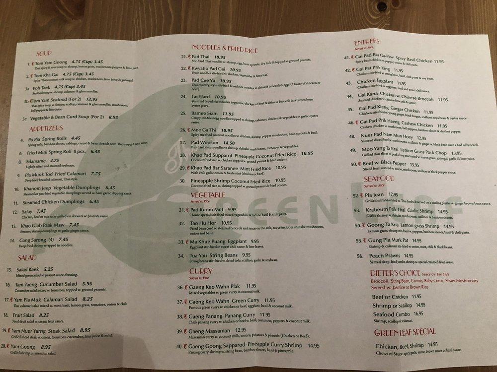 Menu at Greenleaf restaurant, New York City, Metropolitan Ave