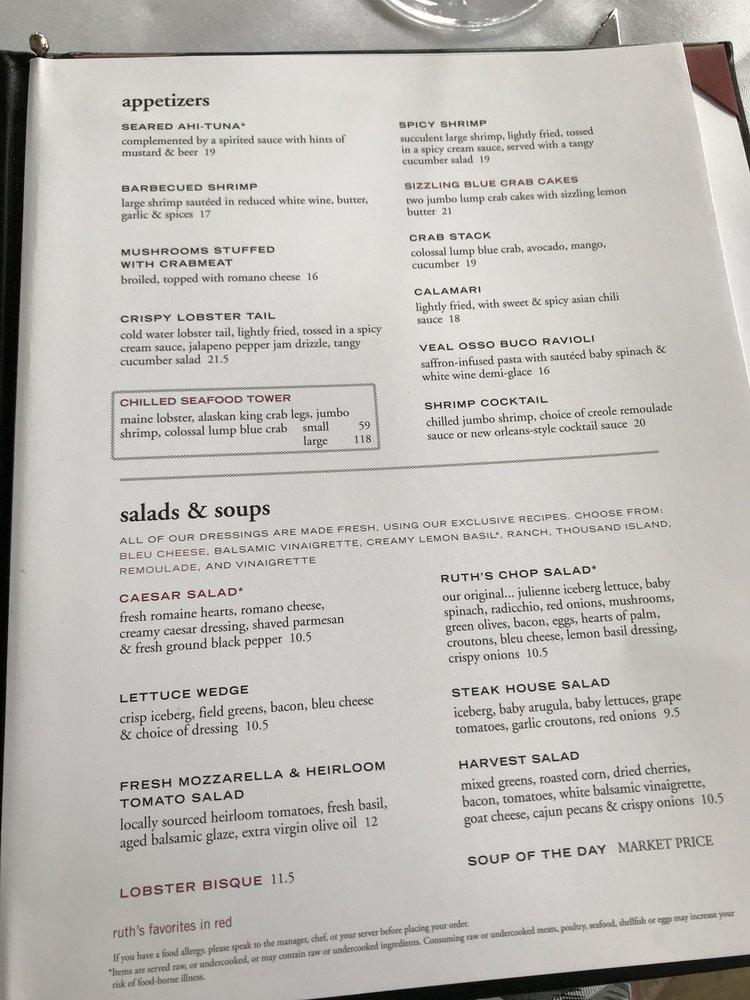 Menu at Ruth's Chris Steak House pub & bar, Roseville, Galleria Blvd