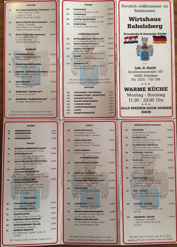 Speisekarte von Wirtshaus Babelsberg restaurant, Potsdam ...