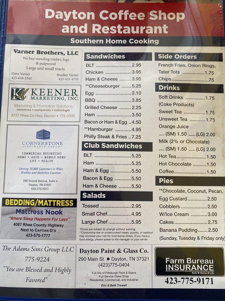 Menu at Dayton Coffee Shop restaurant, Dayton