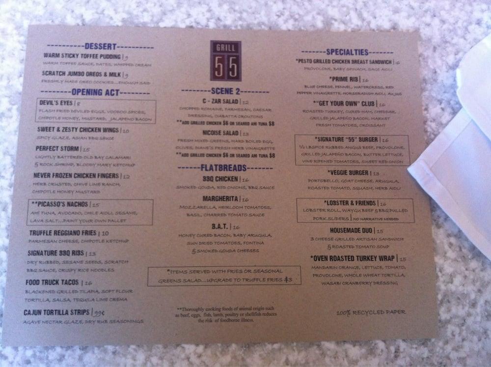 Menu at Grill 55 restaurant, Las Vegas