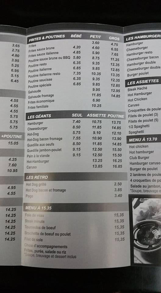 Menu at Resto Bonne Frite Plus fast food, Québec City
