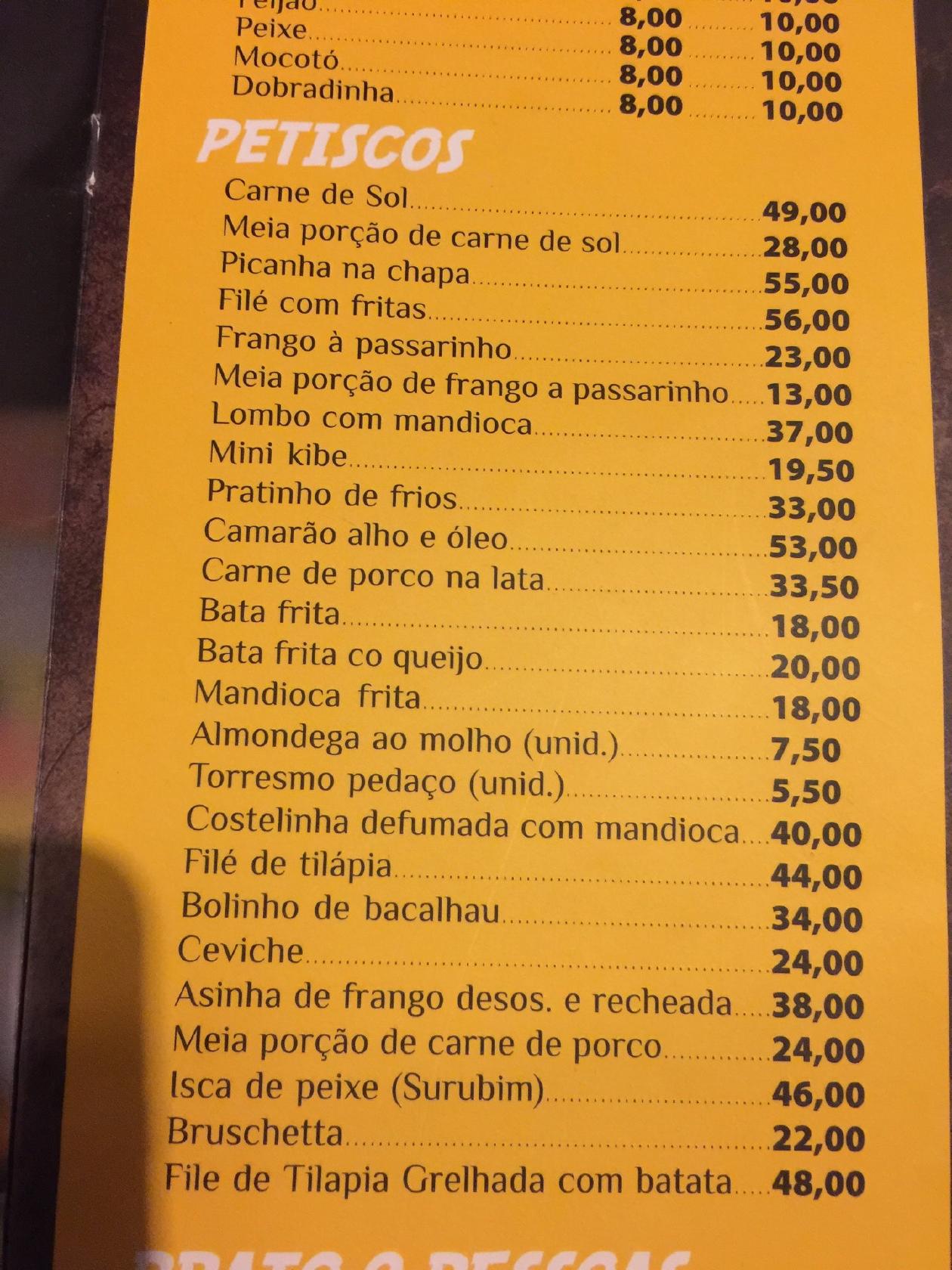 Bar do Valdemar cardápio