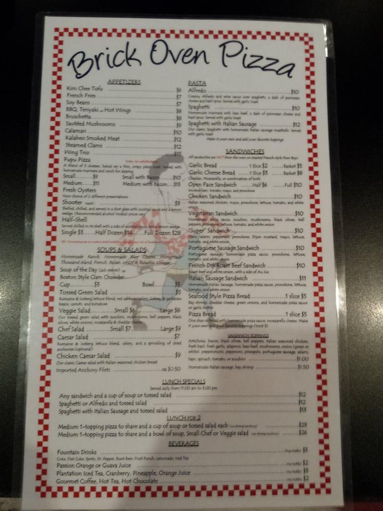 Menu at Brick Oven Pizza pub & bar, Kaneohe