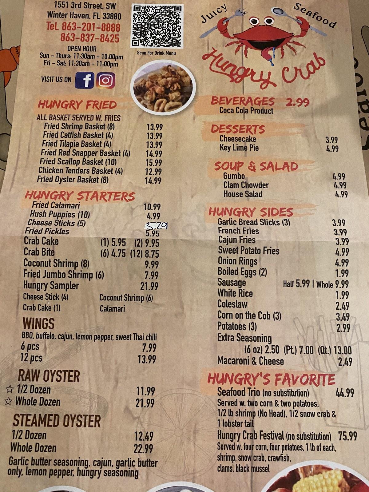 Menu at Hungry Crab Juicy Seafood & Bar Winter Haven FL, Winter Haven