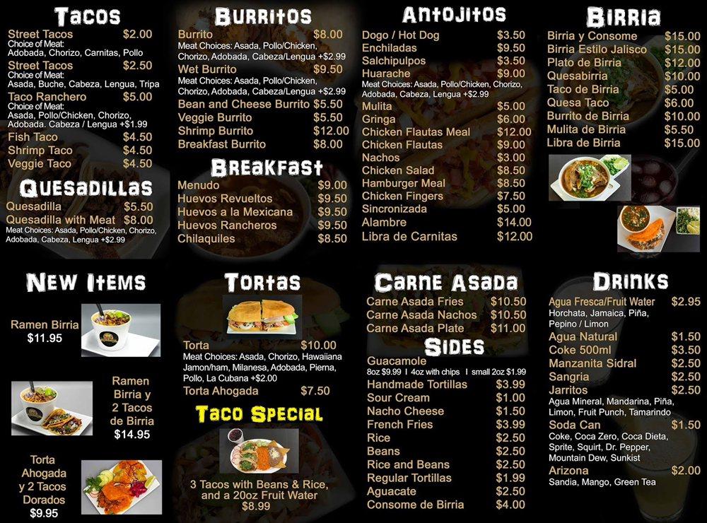 Menu at Tacos & Miches restaurant, Las Vegas, 301 S Decatur Blvd