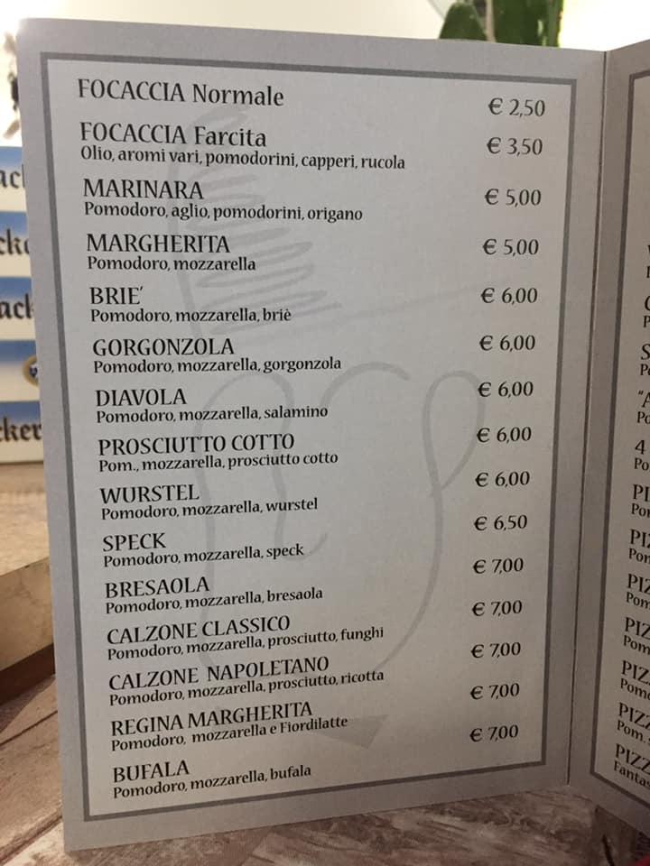 Menu da Da Vittorio pizzeria, Vicenza