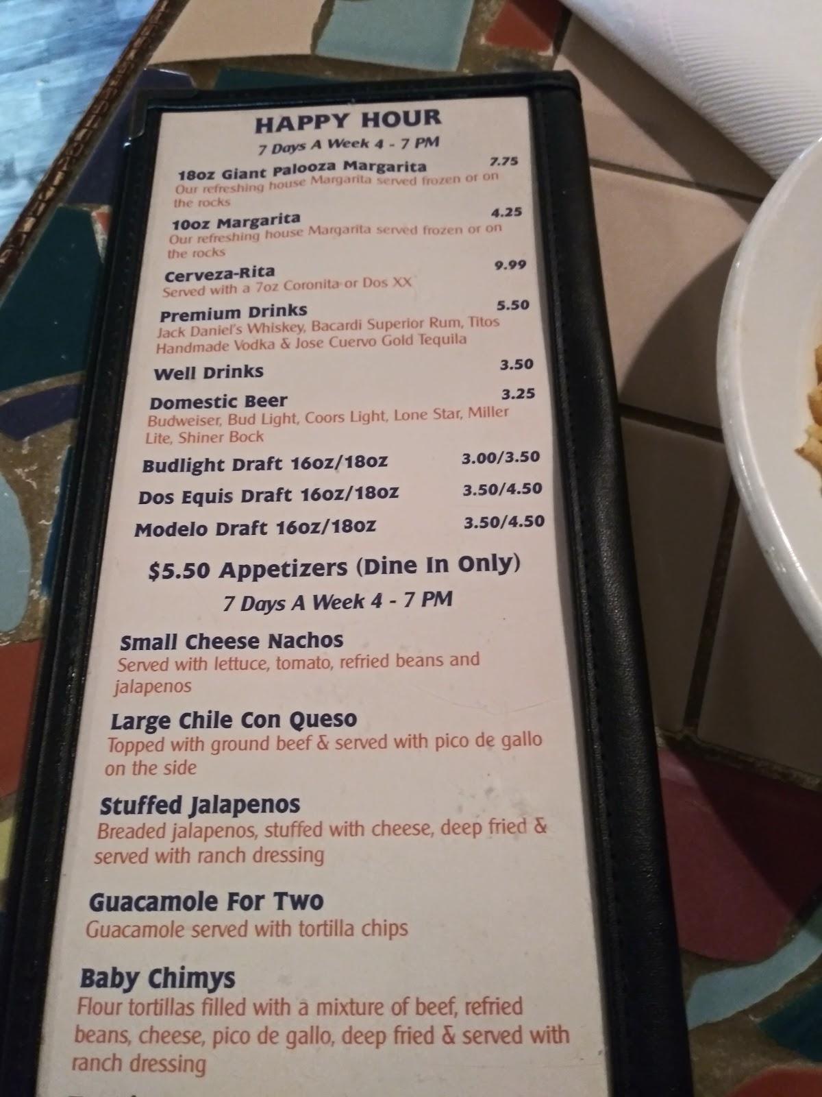 Menu at La Palapa Restaurant, Austin