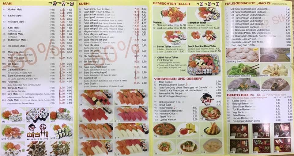 Menu at Oishi Sushi restaurant, Vienna, Gumpendorfer Str. 36