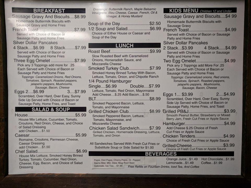 Menu at Cherry Street Cafe, Lebanon