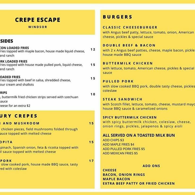 crepe escape menu