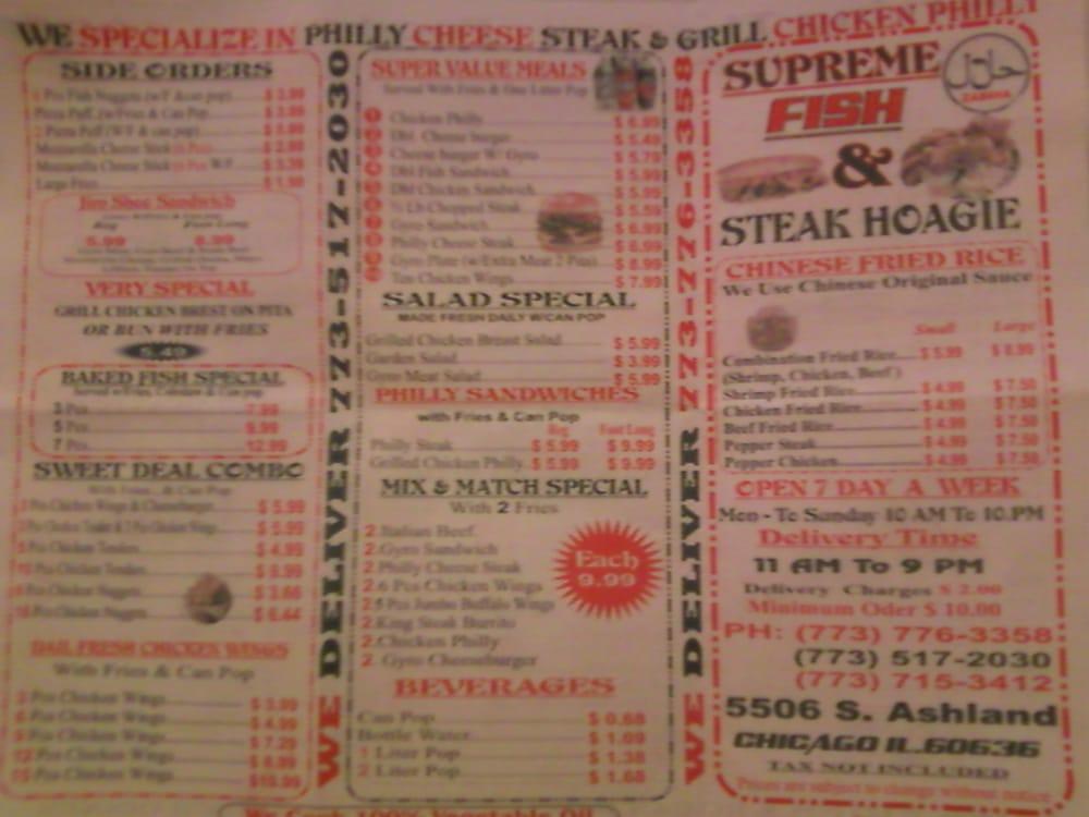 Carta del restaurante Supreme Fish & Steak Hoagie, Chicago