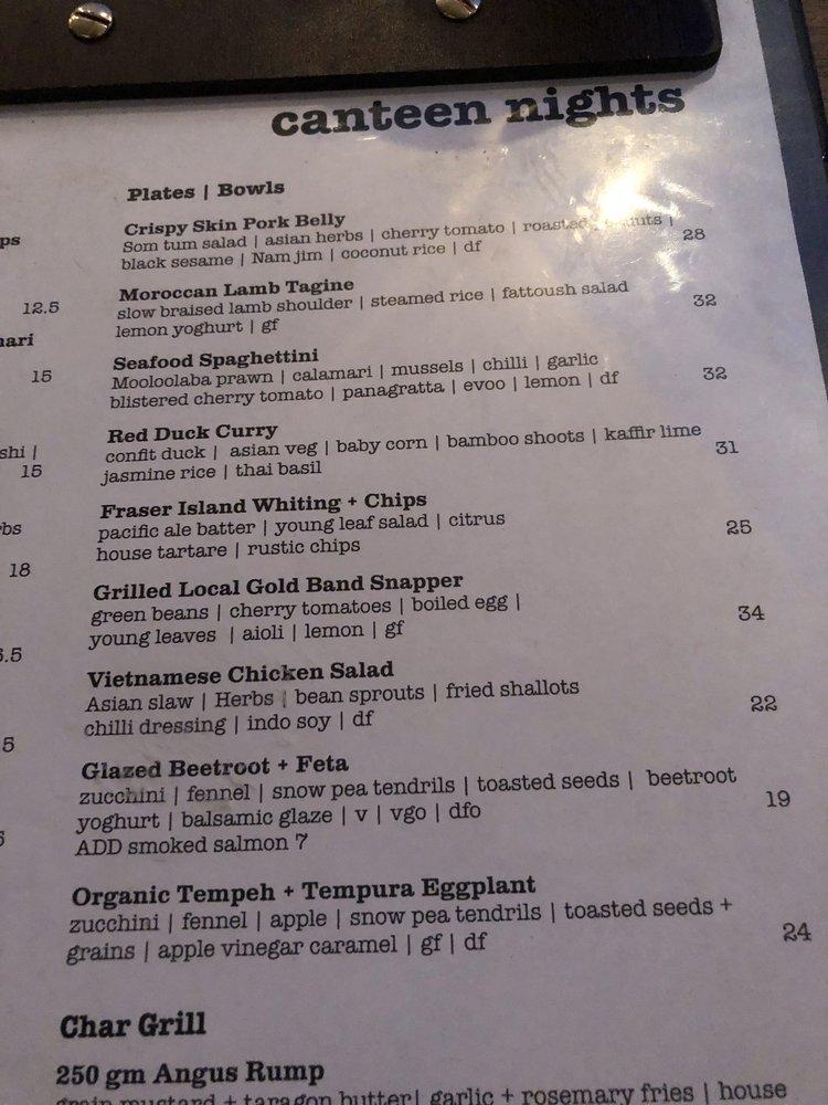 Menu at Canteen Kitchen + Bar, Coolum Beach