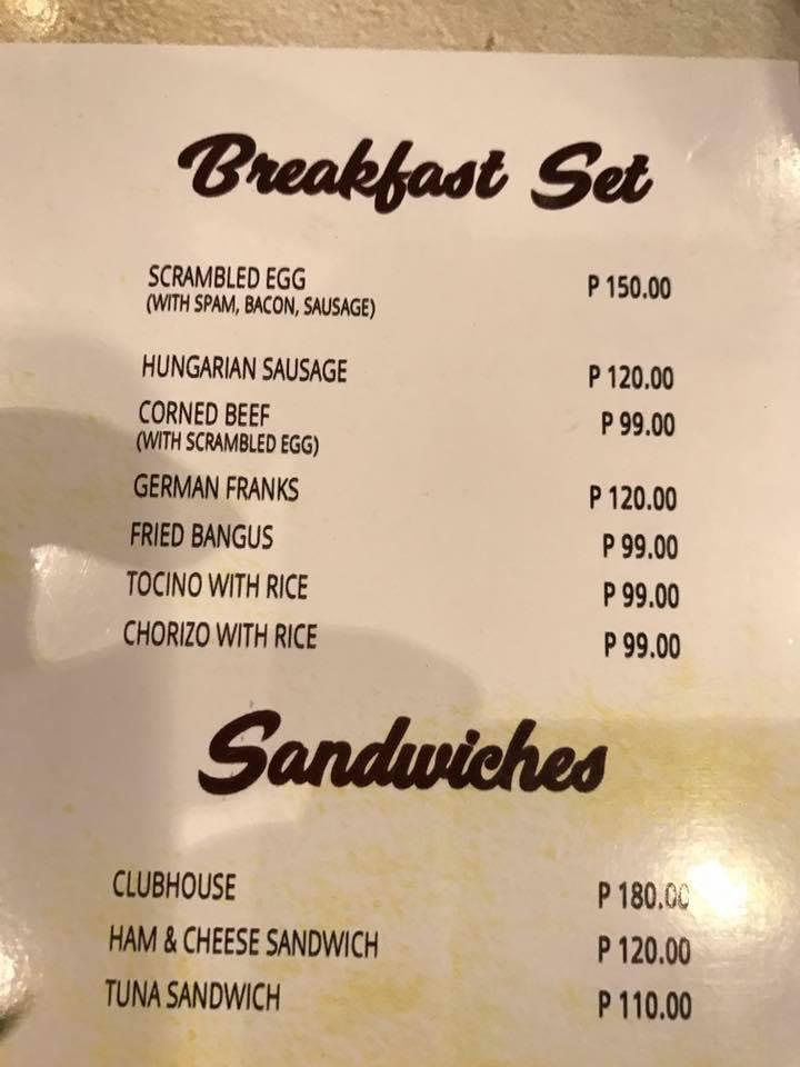 Menu at Zian's Coffee Haven restaurant, Davao City