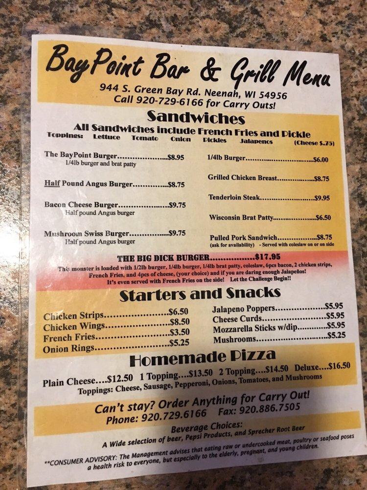 Menu at Bay Point Bar & Grill, Neenah