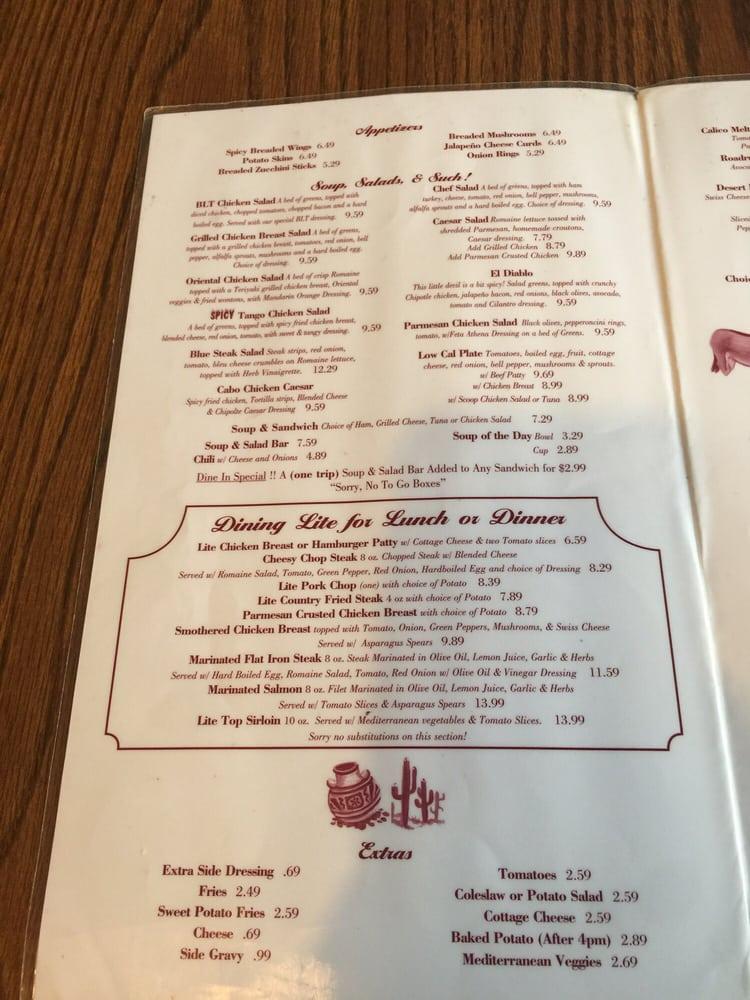 Menu at Calico's restaurant, Kingman, 418 W Beale St