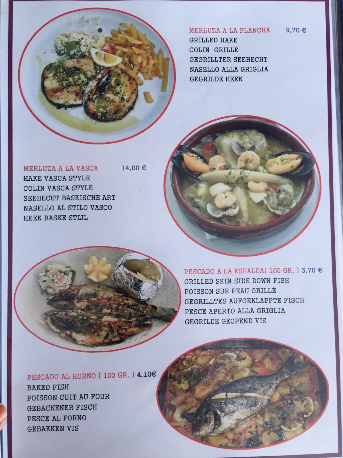 Menu at Restaurante la Paella, Torremolinos