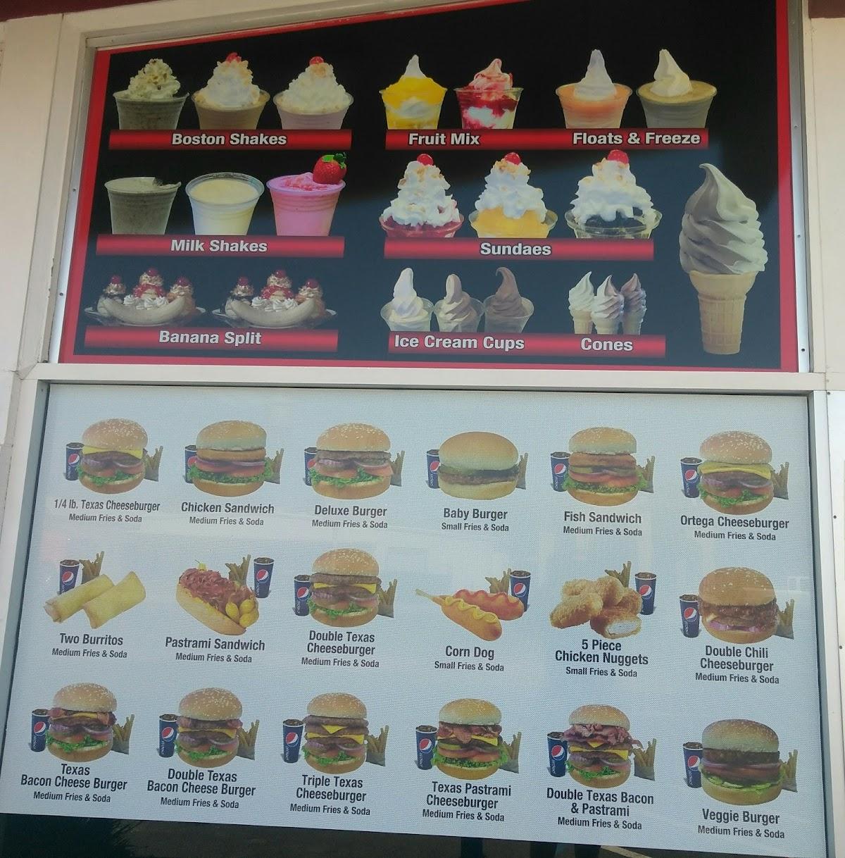 Menu at Texas Burger restaurant, Gustine