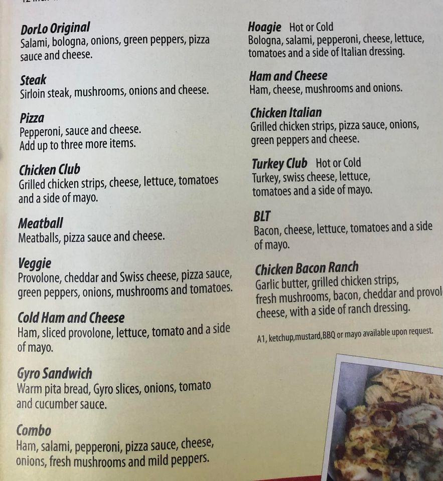 Menu at DorLo Pizza pizzeria, Ashland