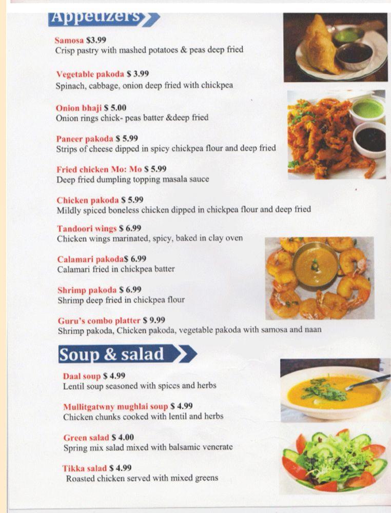 Menu at Guru's Restaurant, Montrose