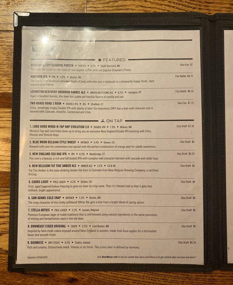 Menu at WoodnTap Hartford pub & bar, Hartford, 99 Sisson Ave