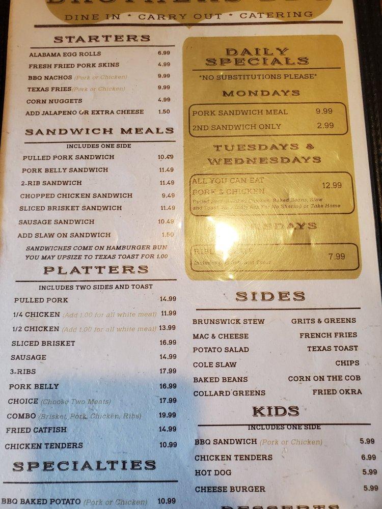 Menu at Brother's BBQ, Pensacola