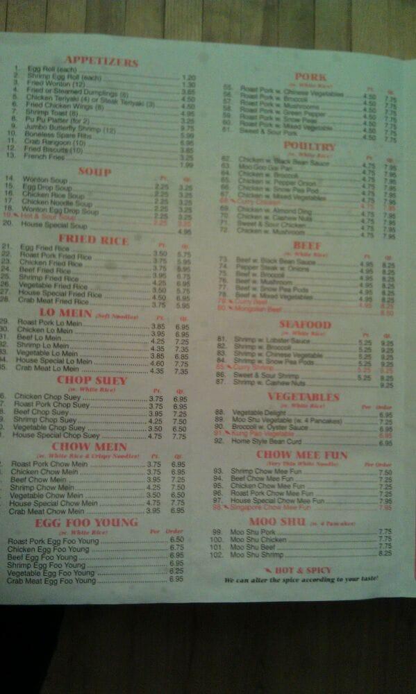 Menu at Peking Chinese Restaurant, Lafayette