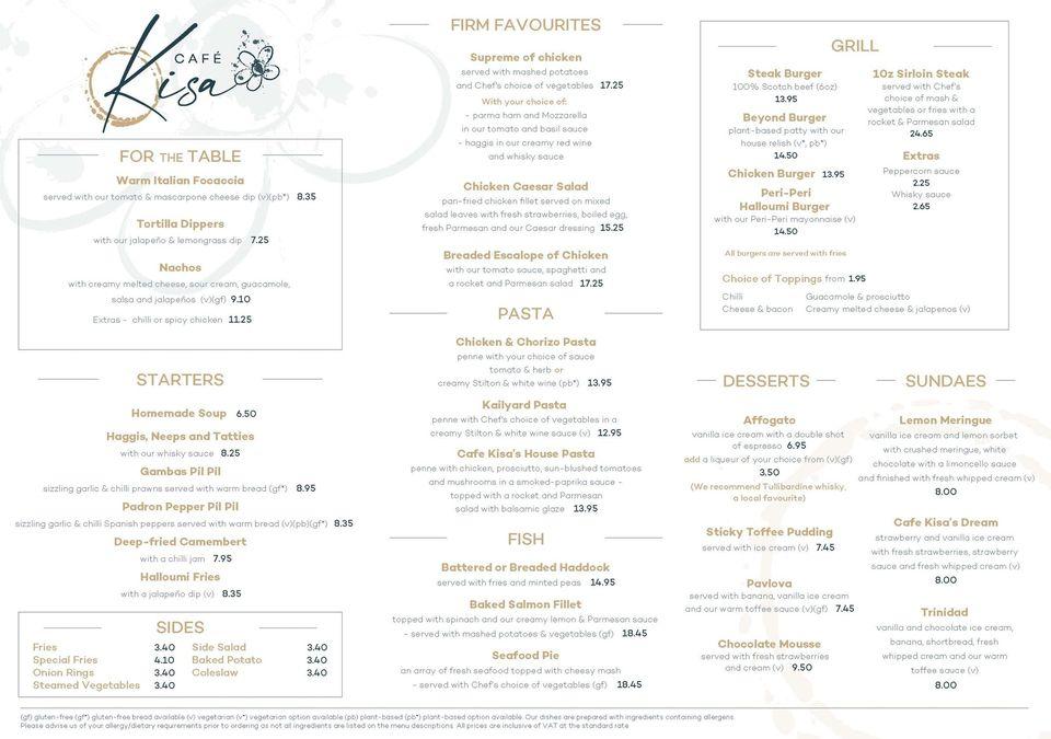 Carta de Cafe Kisa, Auchterarder